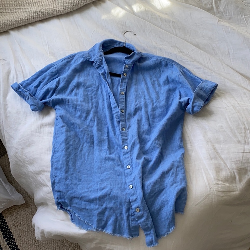 Blue linen button up